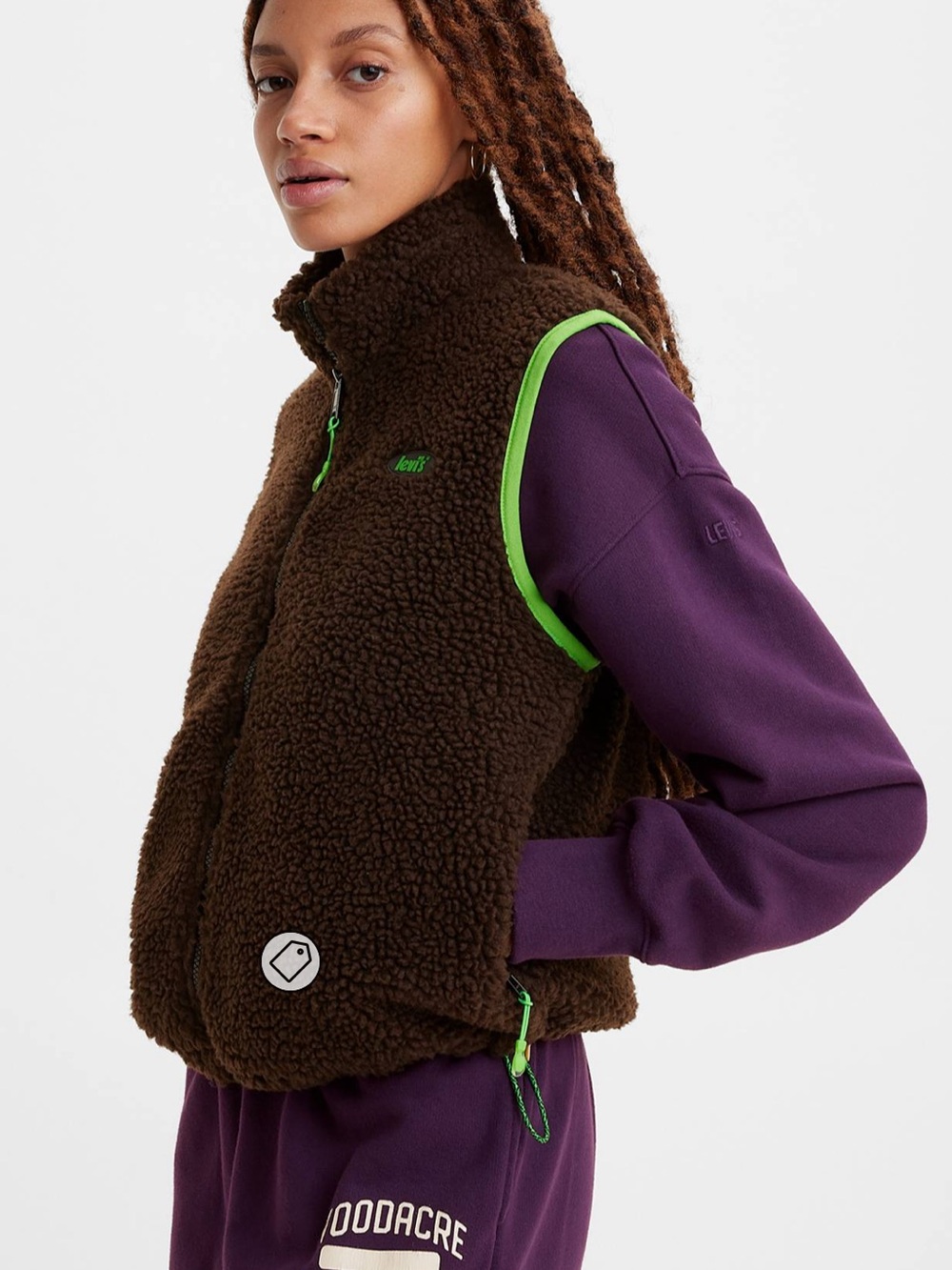 Levi's Brown Sherpa Vest with Green Trim